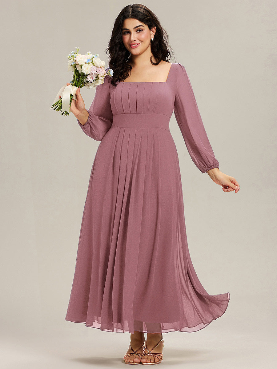 LYDIA|See-through Chiffon Lantern Sleeve Bridesmaid Dress
