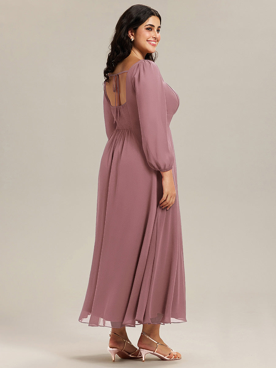 LYDIA|See-through Chiffon Lantern Sleeve Bridesmaid Dress