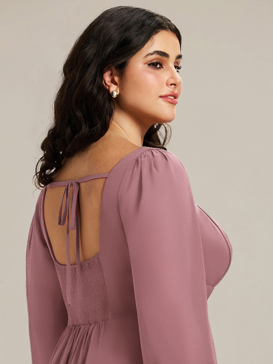 LYDIA|See-through Chiffon Lantern Sleeve Bridesmaid Dress
