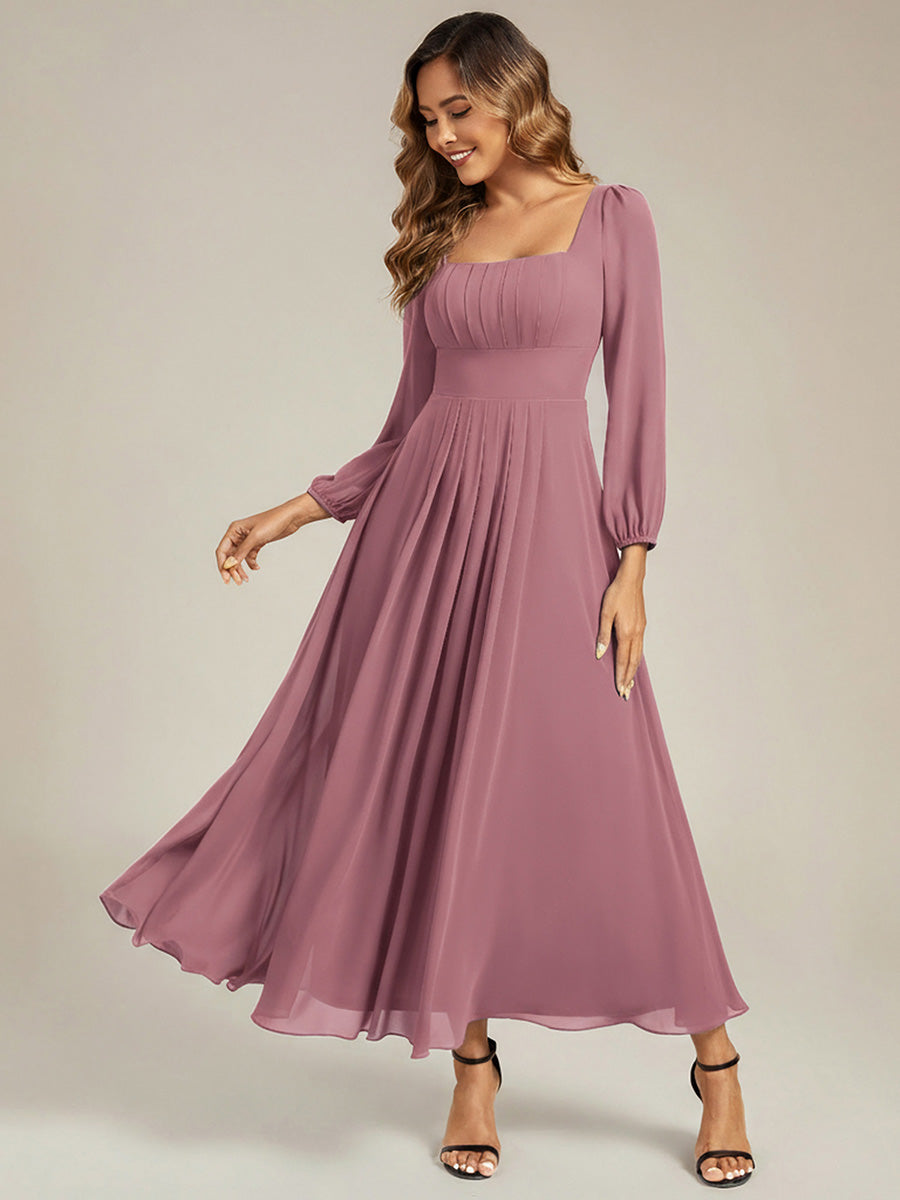 LYDIA|See-through Chiffon Lantern Sleeve Bridesmaid Dress