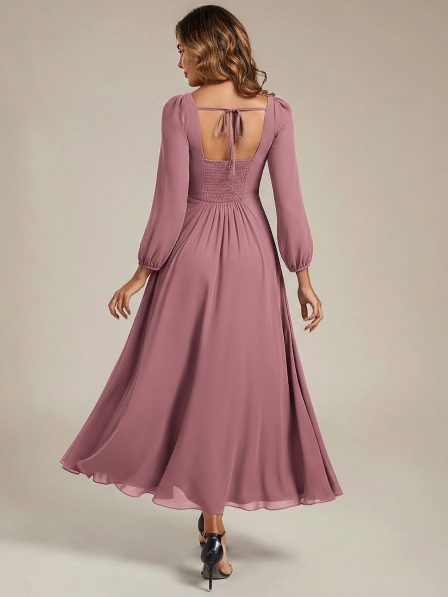 LYDIA|See-through Chiffon Lantern Sleeve Bridesmaid Dress