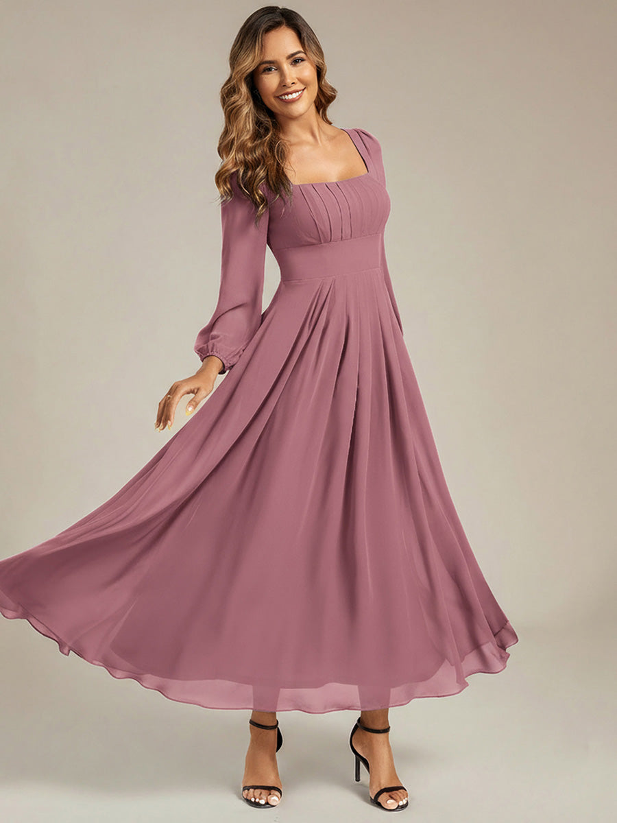 LYDIA|See-through Chiffon Lantern Sleeve Bridesmaid Dress