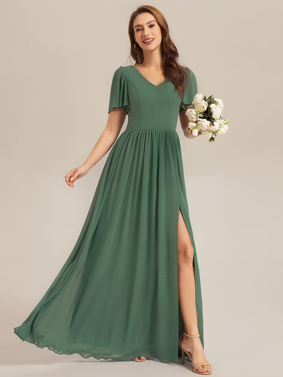AMIRA|Tie-Up Chiffon Ruffle Sleeve Bridesmaid Dress