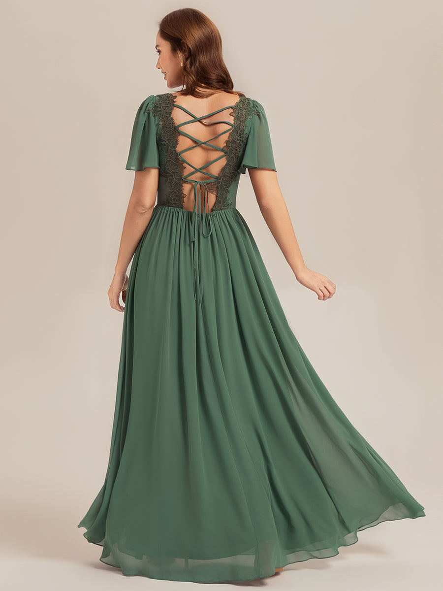 AMIRA|Tie-Up Chiffon Ruffle Sleeve Bridesmaid Dress