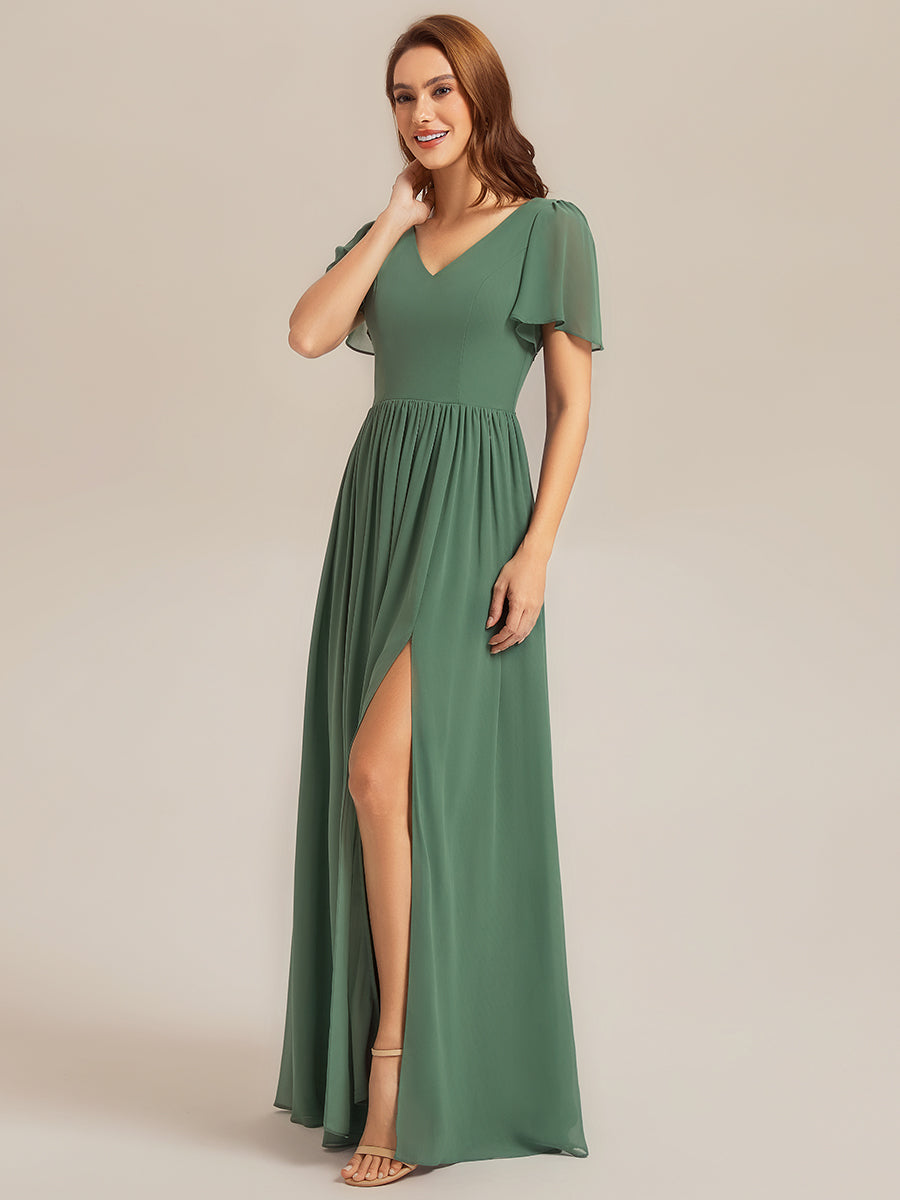 AMIRA|Tie-Up Chiffon Ruffle Sleeve Bridesmaid Dress
