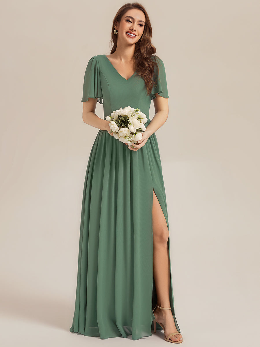 AMIRA|Tie-Up Chiffon Ruffle Sleeve Bridesmaid Dress