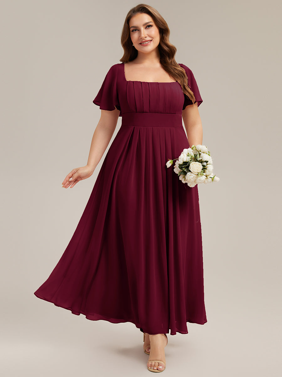 AVIEL|Ruched Chiffon Ruffle Sleeve Bridesmaid Dress