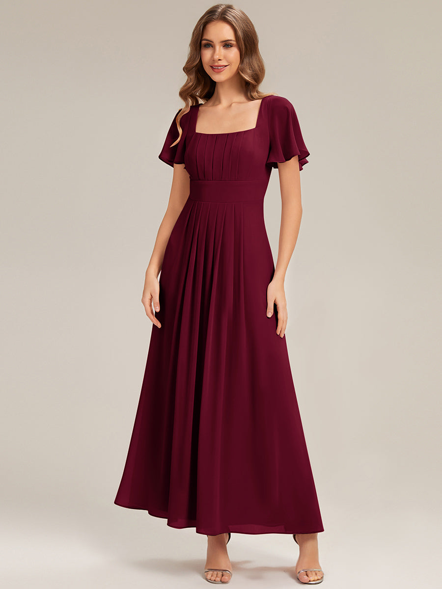 AVIEL|Ruched Chiffon Ruffle Sleeve Bridesmaid Dress