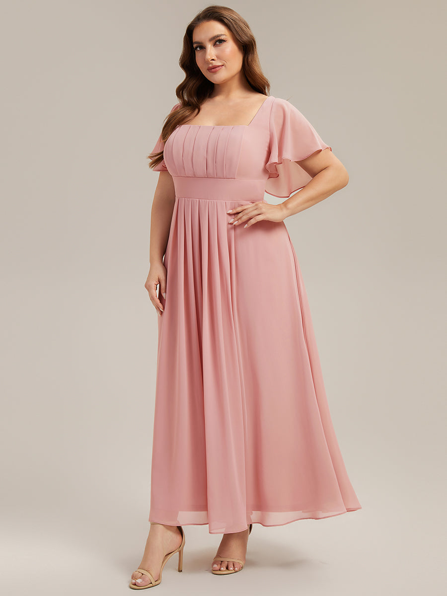 AVIEL|Ruched Chiffon Ruffle Sleeve Bridesmaid Dress