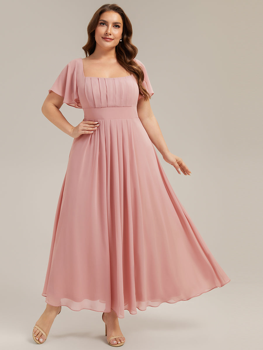 AVIEL|Ruched Chiffon Ruffle Sleeve Bridesmaid Dress