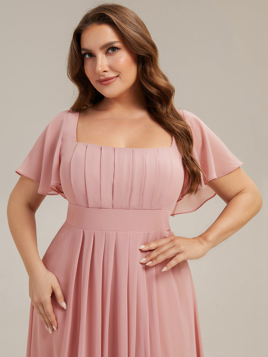 AVIEL|Ruched Chiffon Ruffle Sleeve Bridesmaid Dress