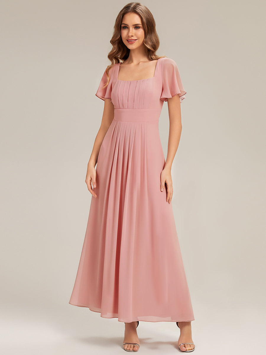AVIEL|Ruched Chiffon Ruffle Sleeve Bridesmaid Dress