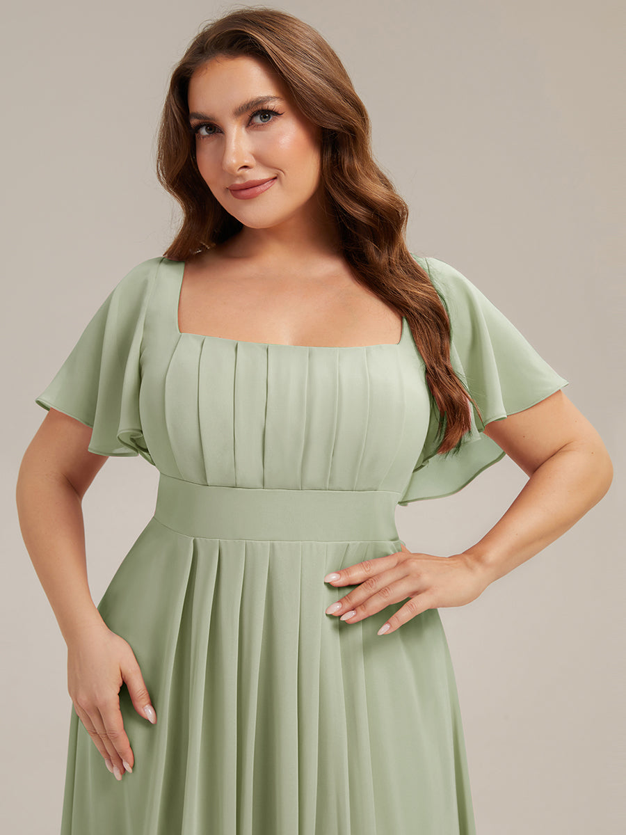 AVIEL|Ruched Chiffon Ruffle Sleeve Bridesmaid Dress