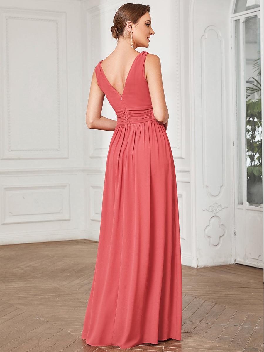 HUSH|Chiffon Empire Waist Sleeveless Pleated V-neck Bridesmaid Dress