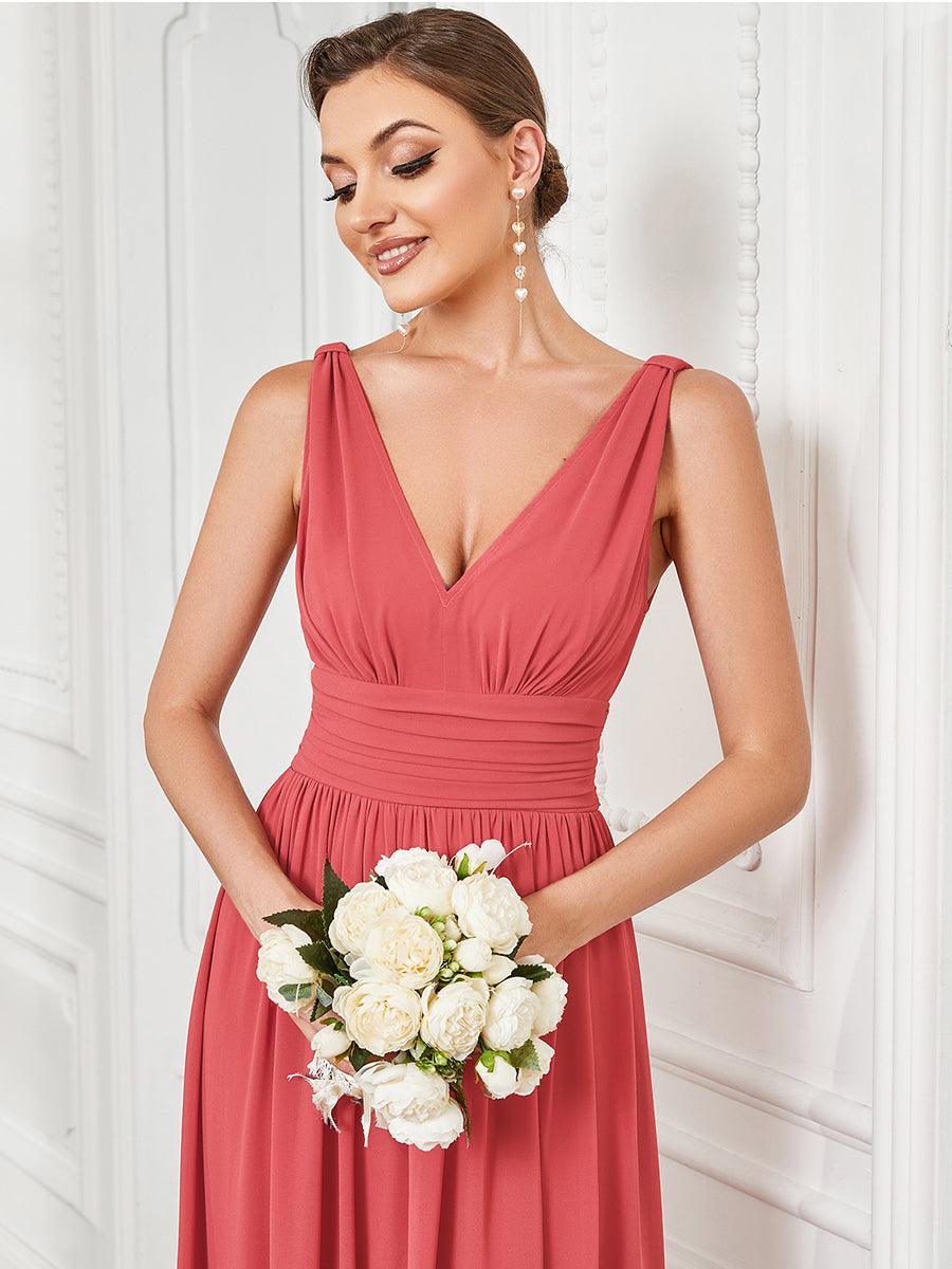 HUSH|Chiffon Empire Waist Sleeveless Pleated V-neck Bridesmaid Dress