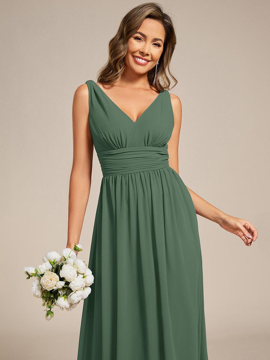 HUSH|Chiffon Empire Waist Sleeveless Pleated V-neck Bridesmaid Dress