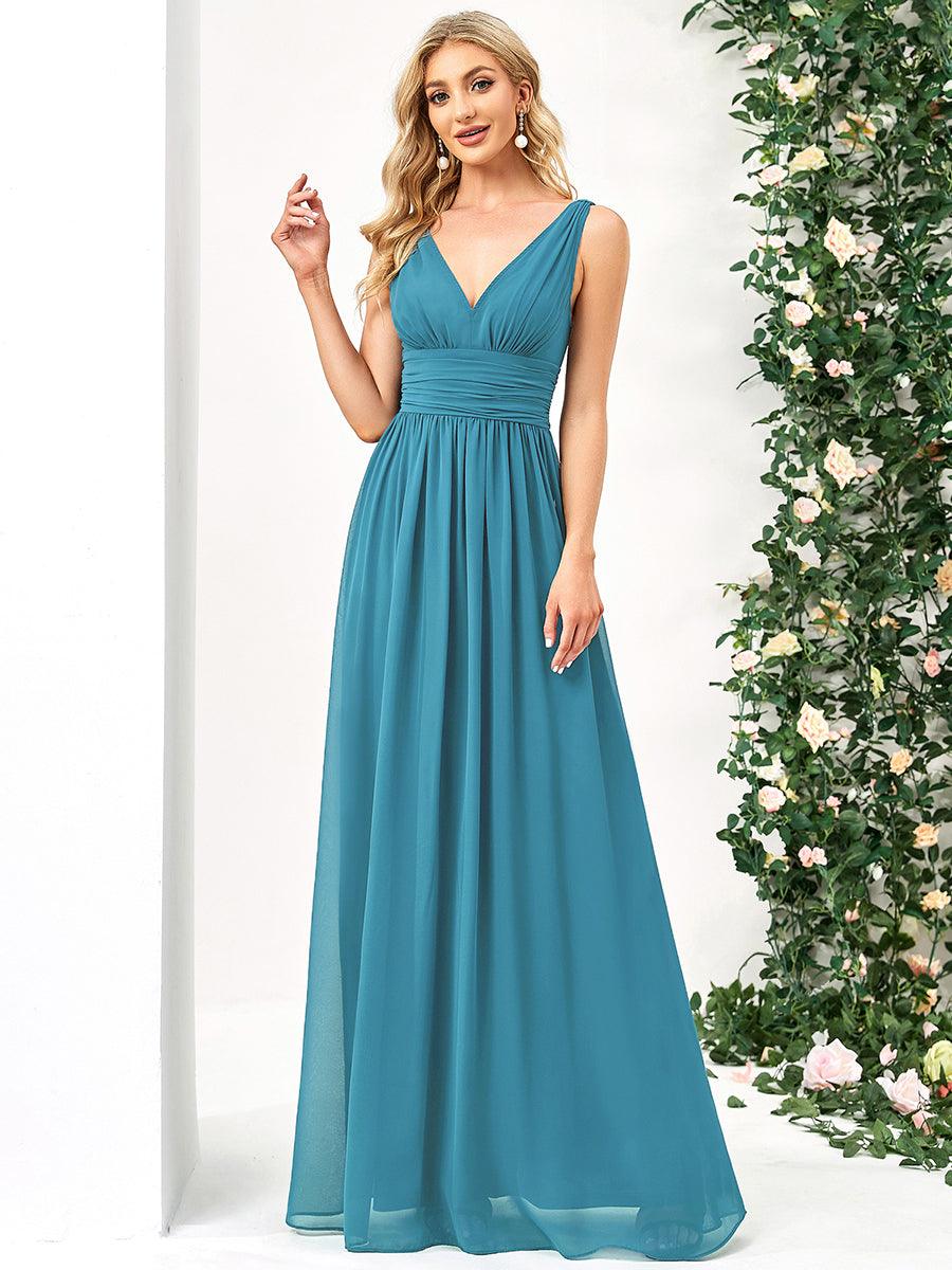 HUSH|Chiffon Empire Waist Sleeveless Pleated V-neck Bridesmaid Dress