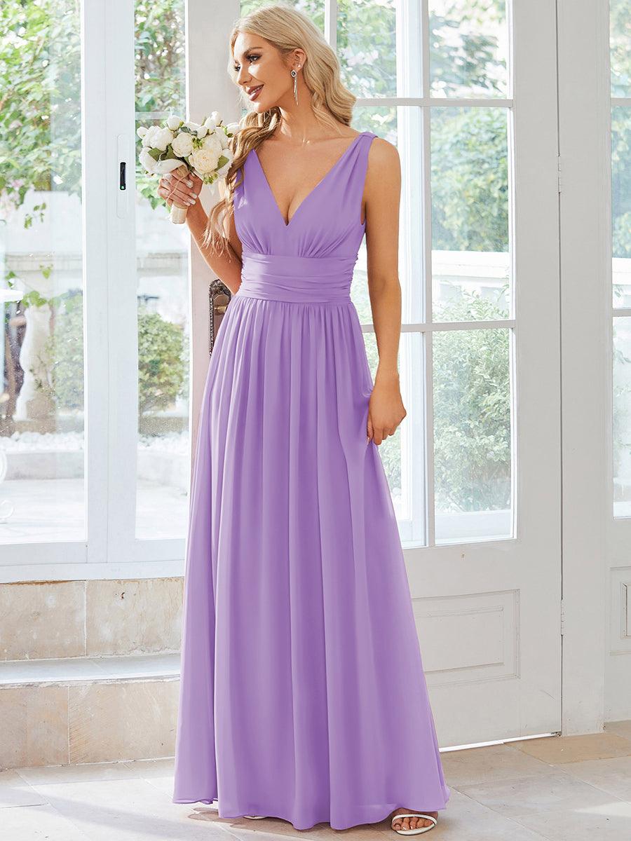 HUSH|Chiffon Empire Waist Sleeveless Pleated V-neck Bridesmaid Dress