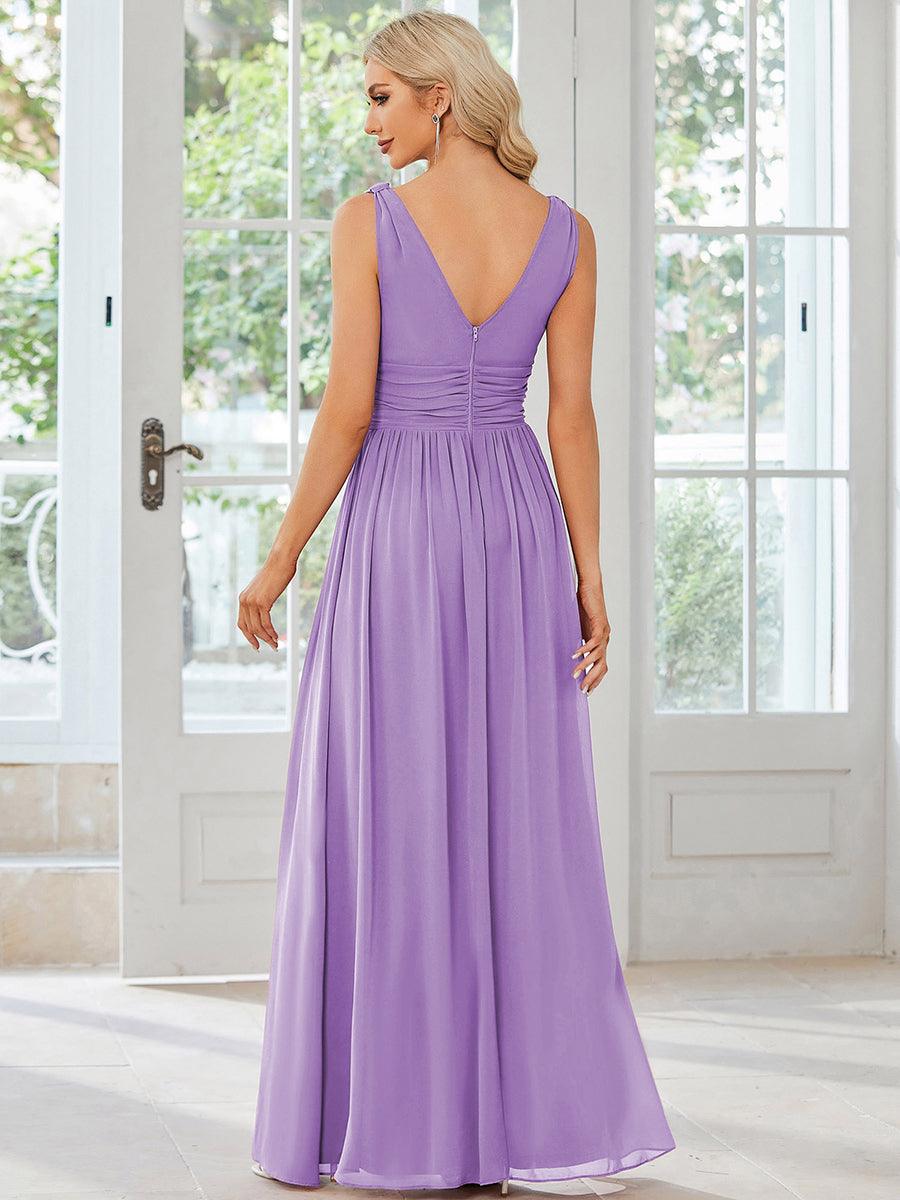 HUSH|Chiffon Empire Waist Sleeveless Pleated V-neck Bridesmaid Dress