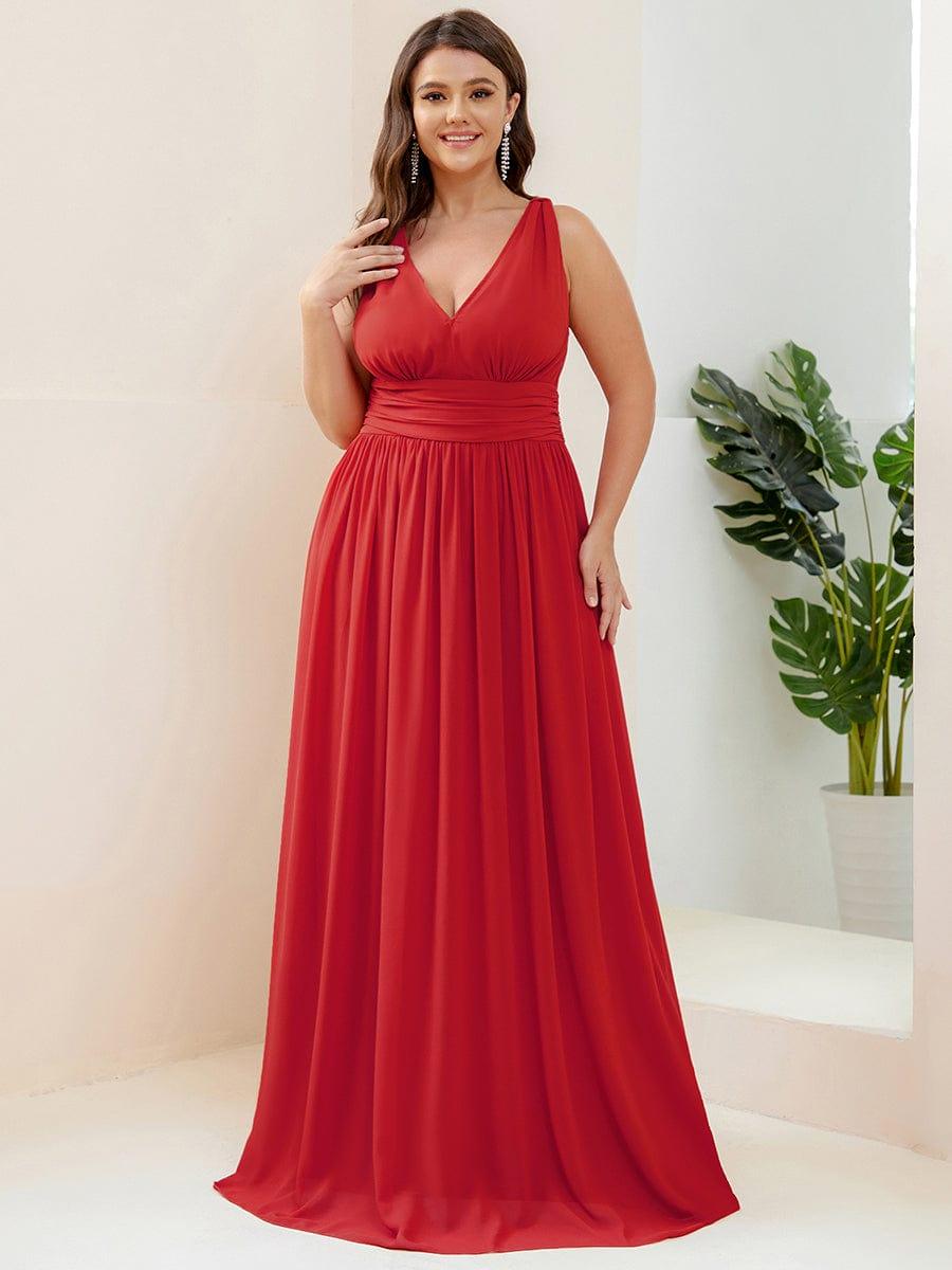 pretty HUSH|Plus Size Sleeveless V-Neck Chiffon Semi Bridesmaid Dress