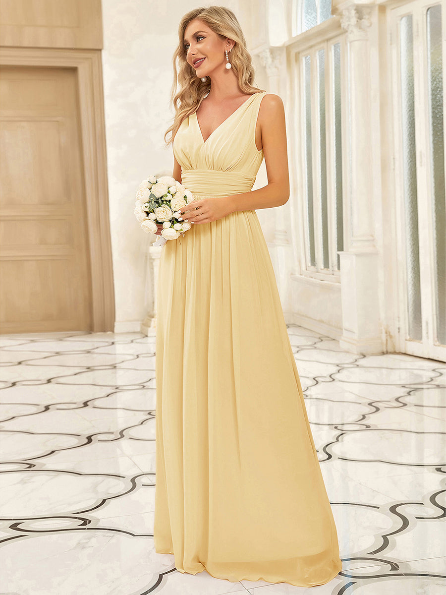 HUSH|Chiffon Empire Waist Sleeveless Pleated V-neck Bridesmaid Dress