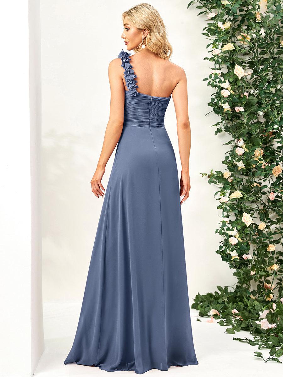 JAYLEEN|Sweet Pleated Bodice One Shoulder Chiffon Bridesmaid Dress