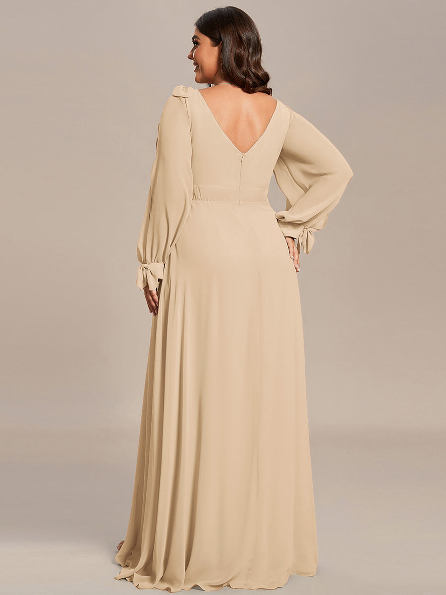 IVORY|Open Lantern Sleeve A-Line Bridesmaid Dress