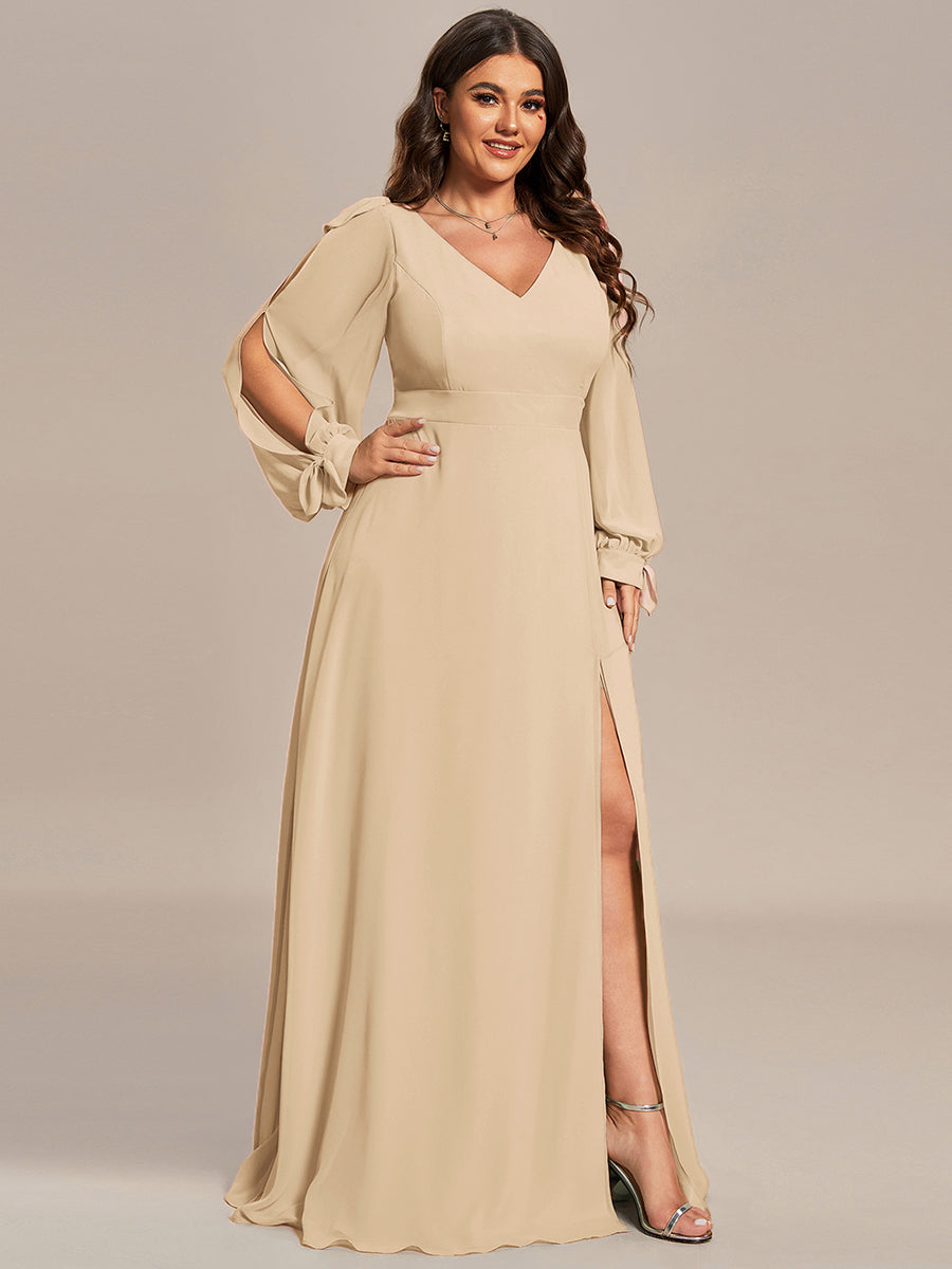 pretty IVORY|Plus Size Open Lantern Sleeve A-Line Bridesmaid Dress