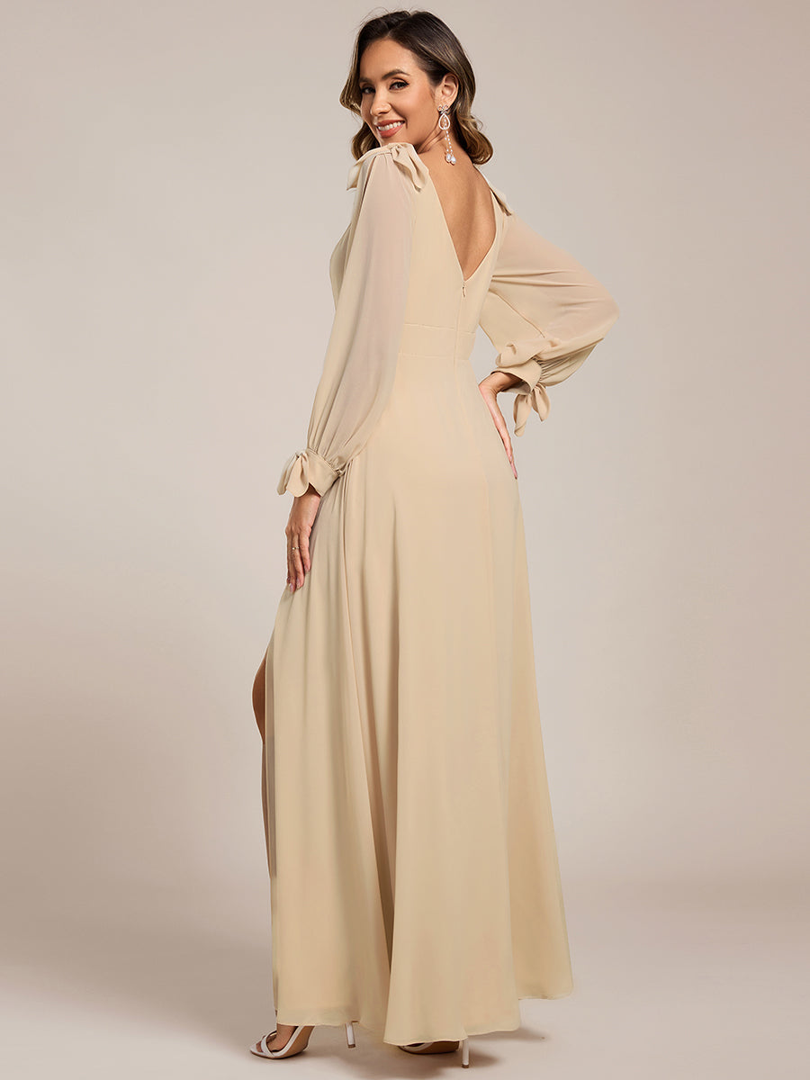 IVORY|Open Lantern Sleeve A-Line Bridesmaid Dress