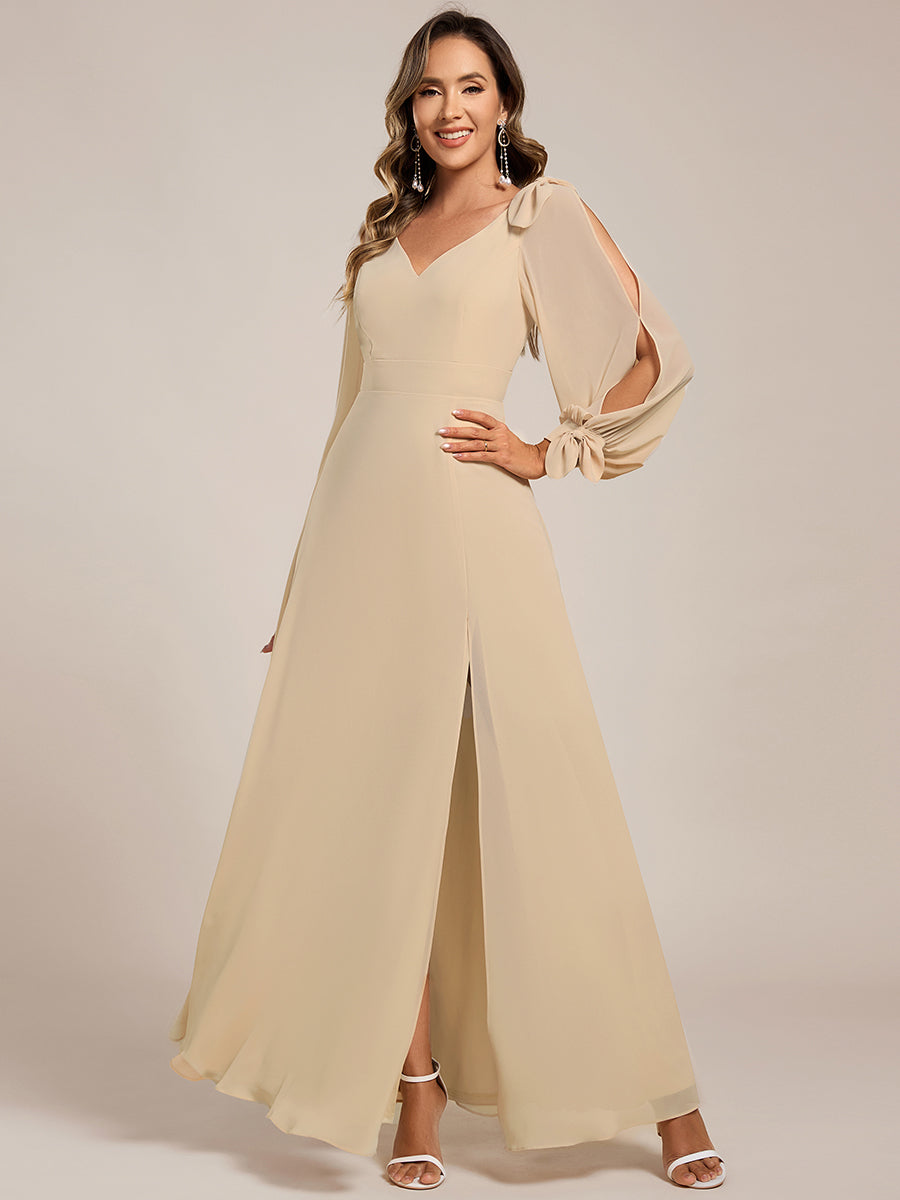 IVORY|Open Lantern Sleeve A-Line Bridesmaid Dress
