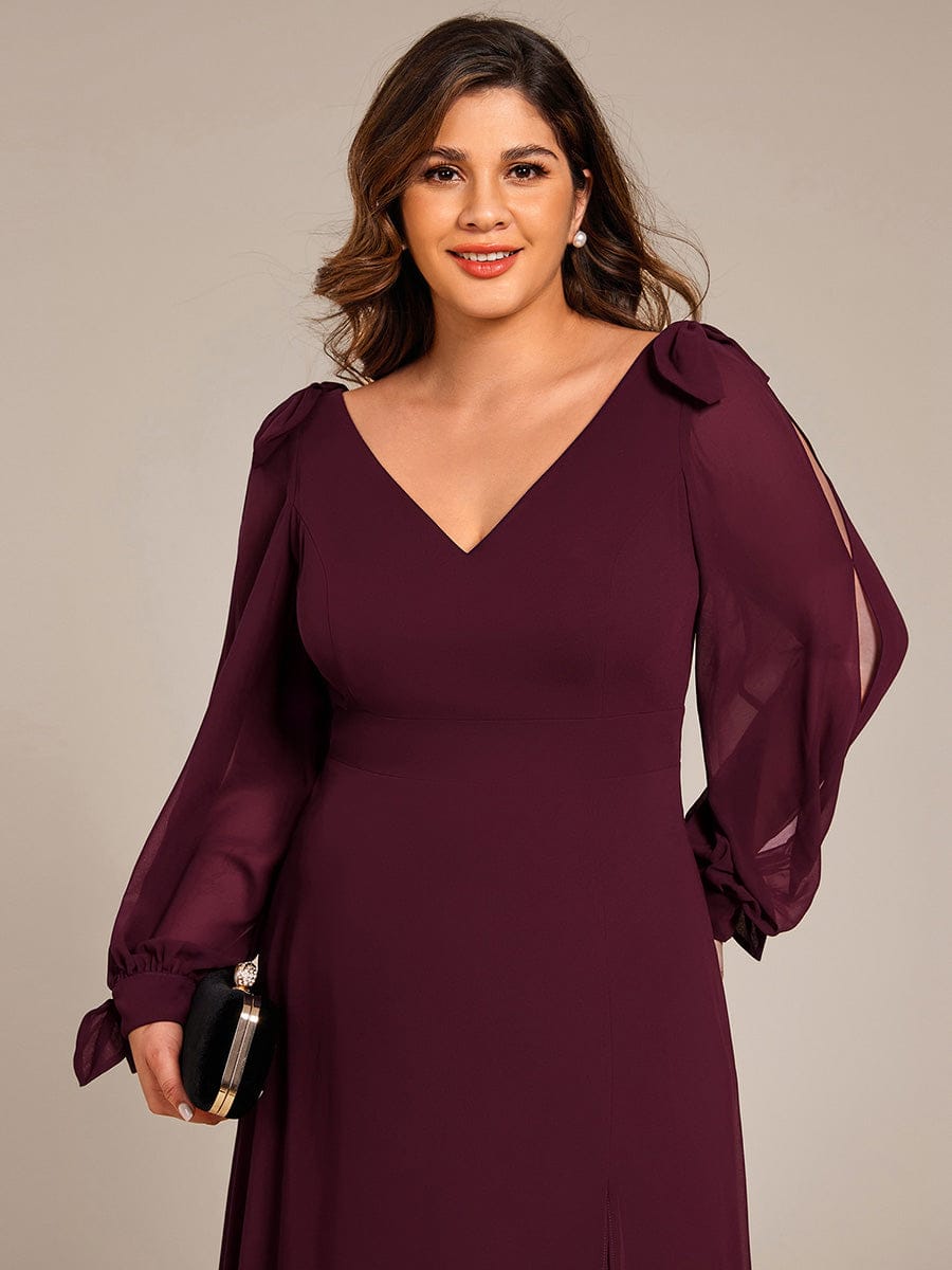 pretty IVORY|Plus Size Open Lantern Sleeve A-Line Bridesmaid Dress