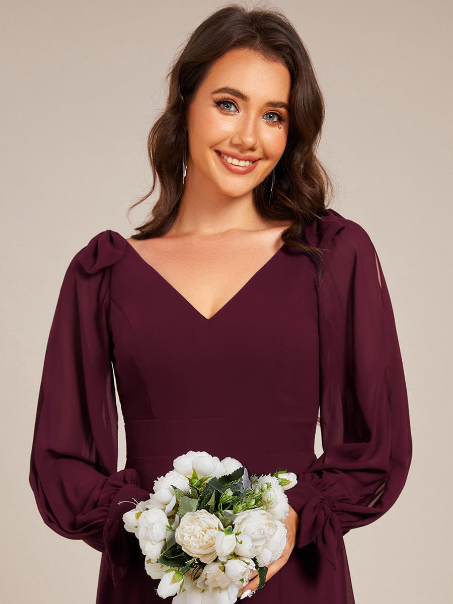 IVORY|Open Lantern Sleeve A-Line Bridesmaid Dress