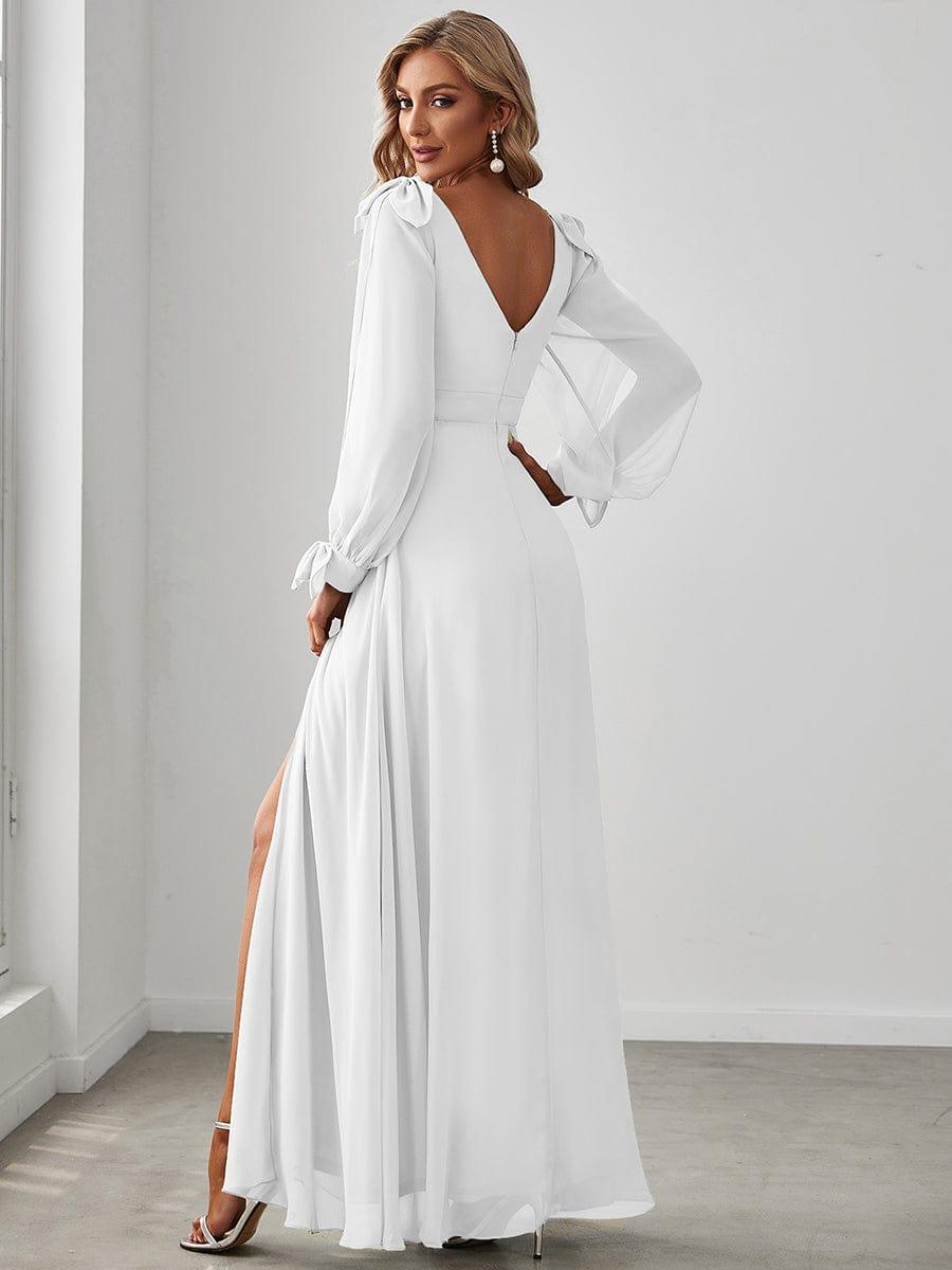IVORY|Open Lantern Sleeve A-Line Bridesmaid Dress