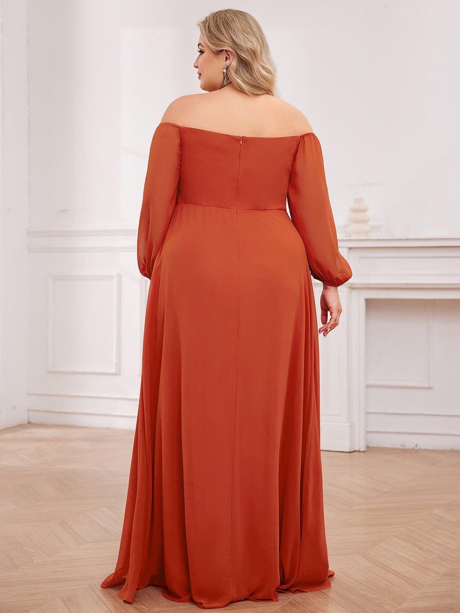 DANICA|High-Slit Waist Pleated Off Shoulder Chiffon Bridesmaid Dress with Long Sleeves