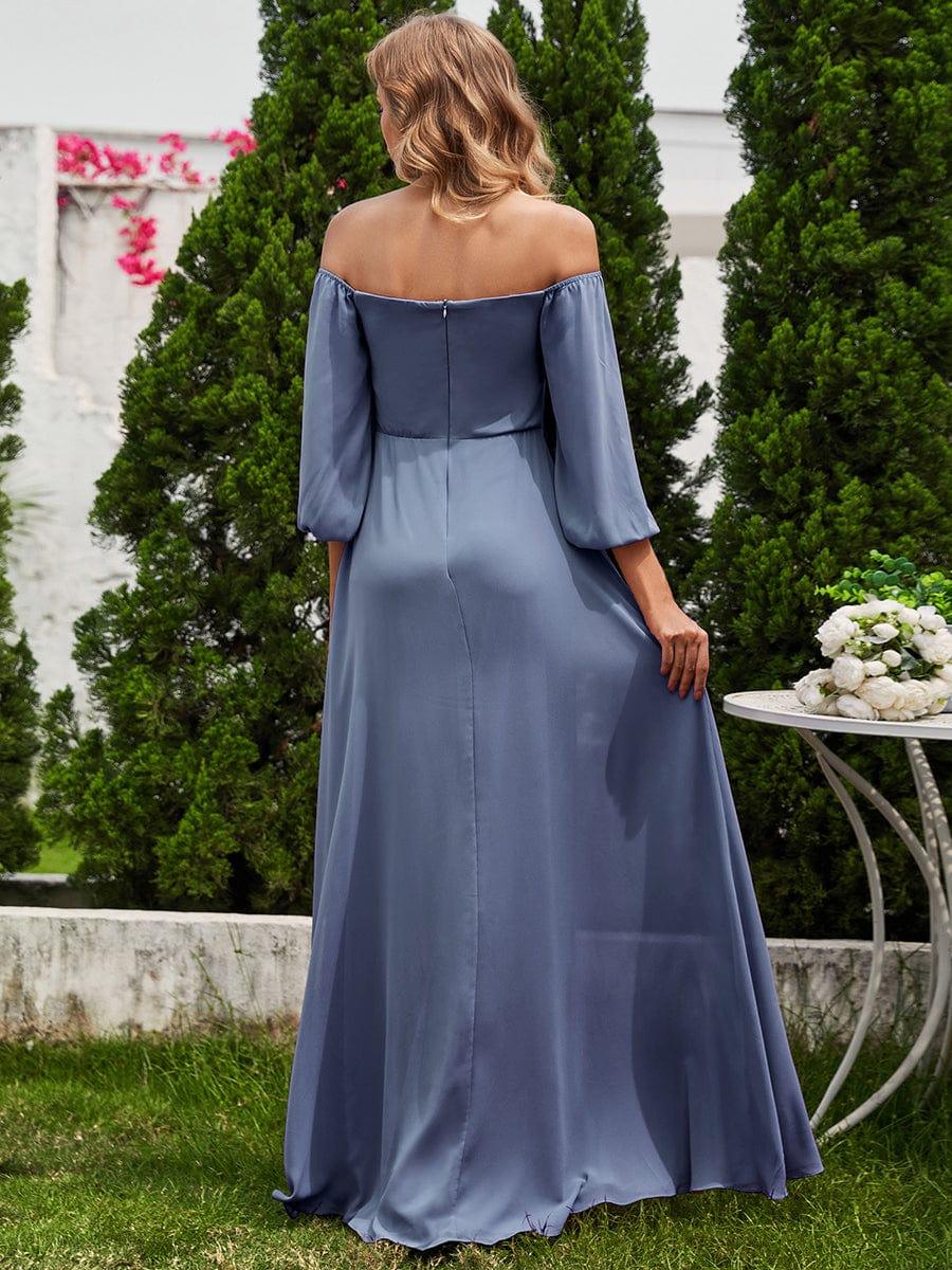 pretty DANICA|Plus Size High-Slit Waist Pleated Bridesmaid Dress with Long Sleeves