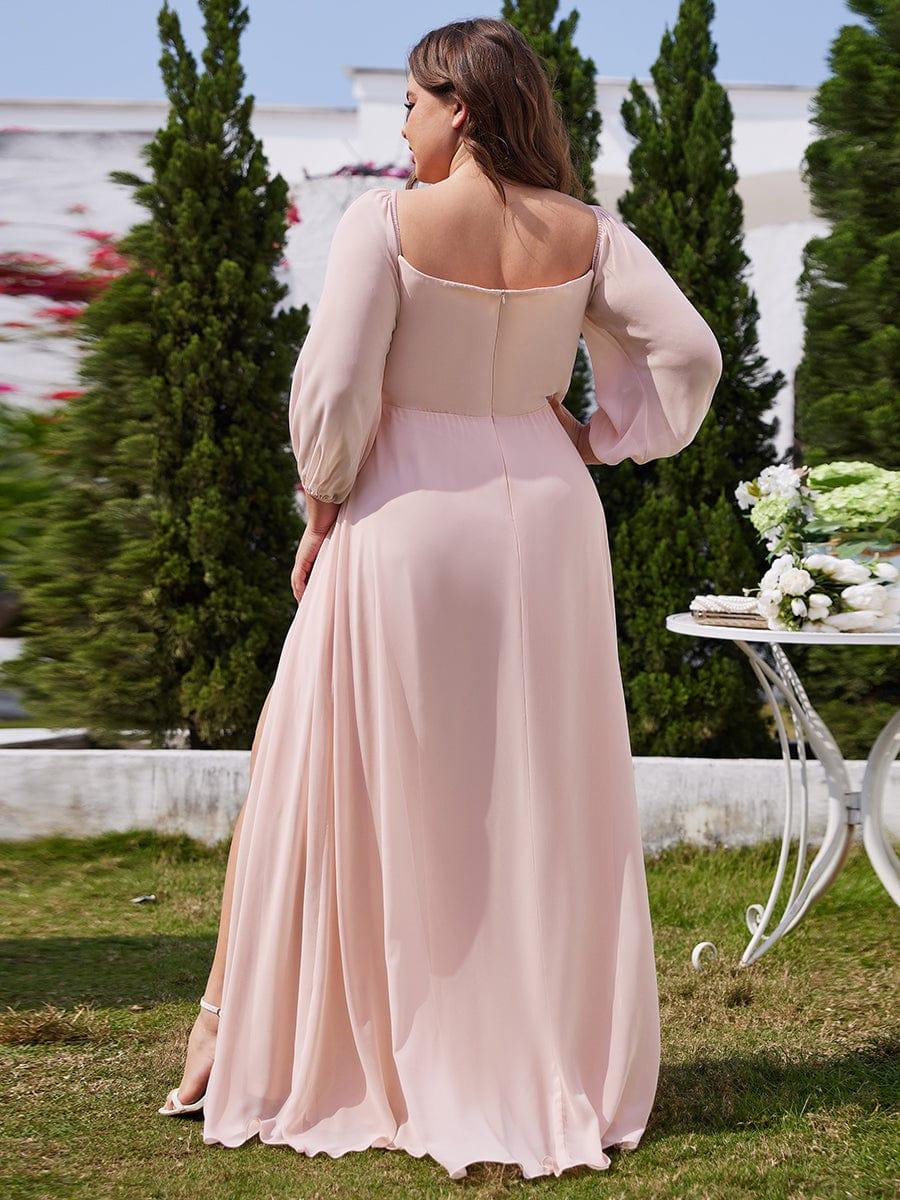 DANICA|High-Slit Waist Pleated Off Shoulder Chiffon Bridesmaid Dress with Long Sleeves