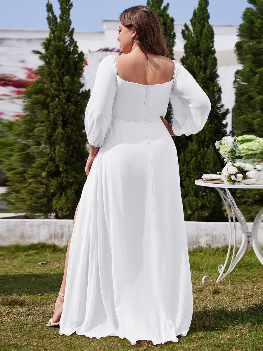 DANICA|High-Slit Waist Pleated Off Shoulder Chiffon Bridesmaid Dress with Long Sleeves