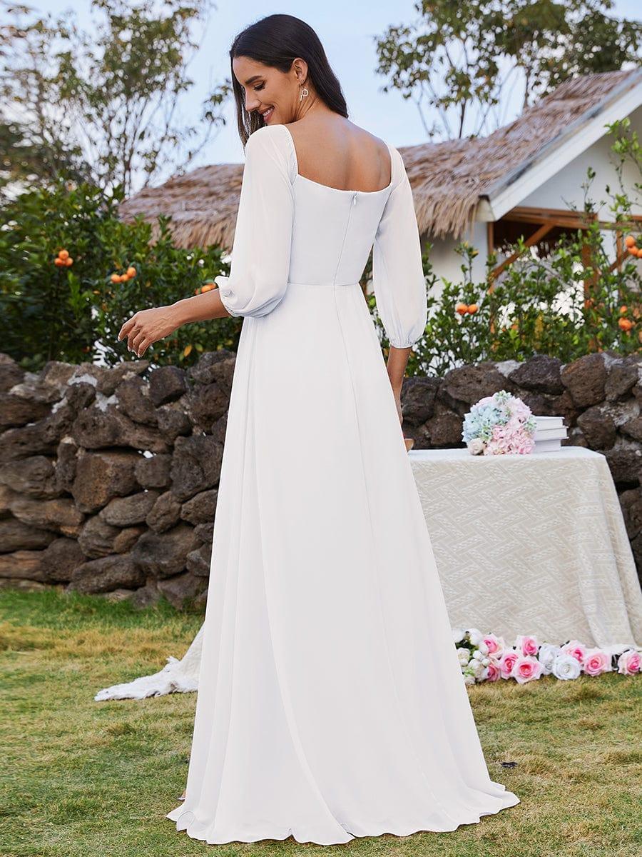 DANICA|High-Slit Waist Pleated Off Shoulder Chiffon Bridesmaid Dress with Long Sleeves