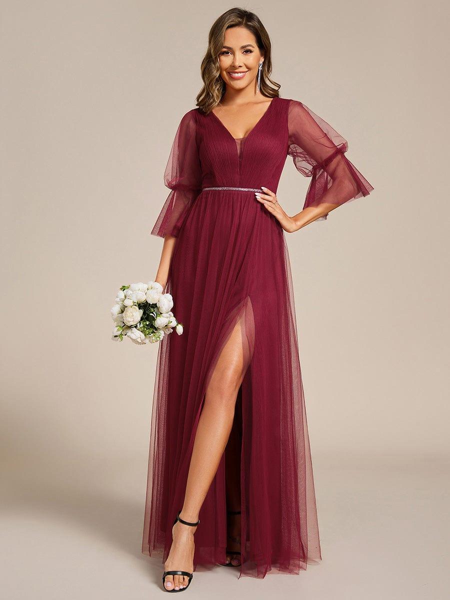 HEIDY|Lantern 3/4 Sleeve Split Maxi Bridesmaid Dresses
