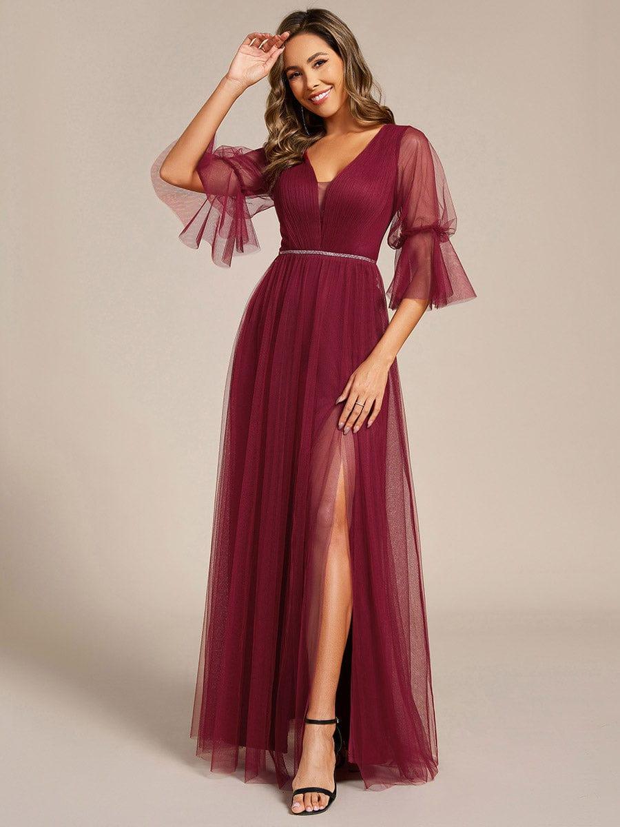 HEIDY|Lantern 3/4 Sleeve Split Maxi Bridesmaid Dresses