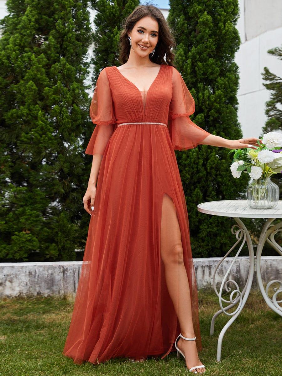 HEIDY|Lantern 3/4 Sleeve Split Maxi Bridesmaid Dresses