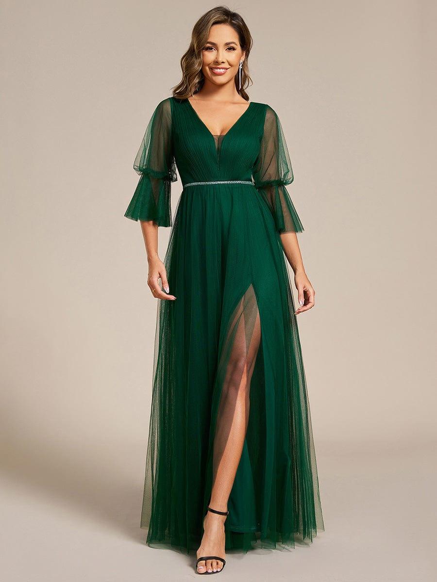 HEIDY|Lantern 3/4 Sleeve Split Maxi Bridesmaid Dresses