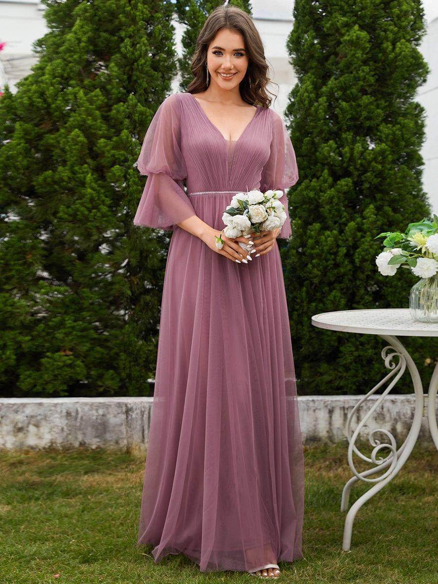 HEIDY|Lantern 3/4 Sleeve Split Maxi Bridesmaid Dresses