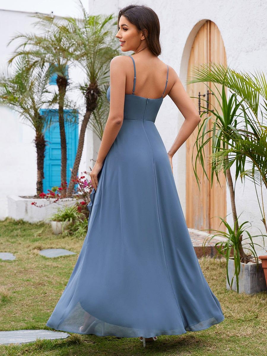 QUINCEY|Charming Sleeveless Chiffon Lotus Leaf Bridesmaid Dress with V-Neck