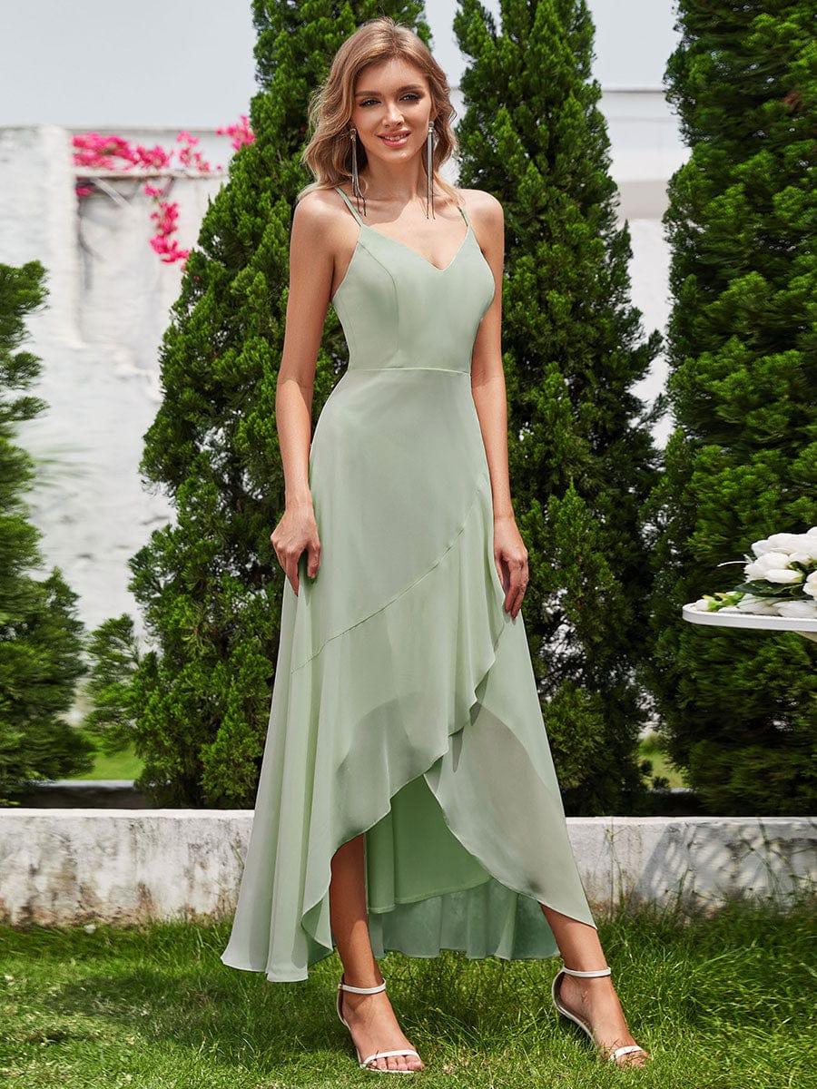 QUINCEY|Charming Sleeveless Chiffon Lotus Leaf Bridesmaid Dress with V-Neck