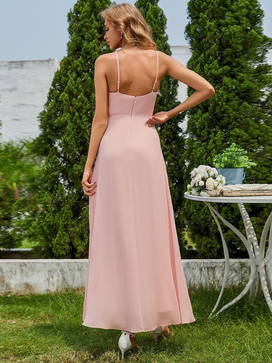 QUINCEY|Charming Sleeveless Chiffon Lotus Leaf Bridesmaid Dress with V-Neck