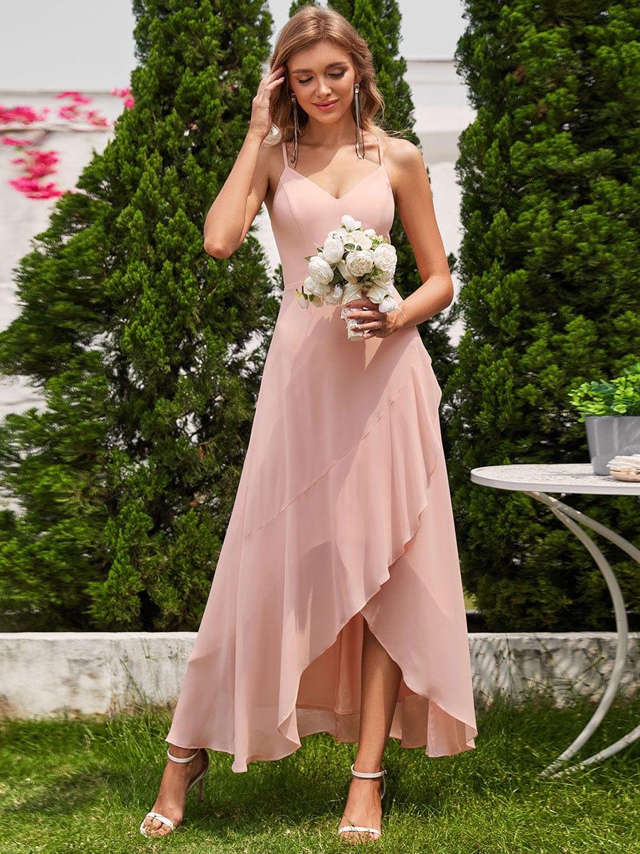 QUINCEY|Charming Sleeveless Chiffon Lotus Leaf Bridesmaid Dress with V-Neck
