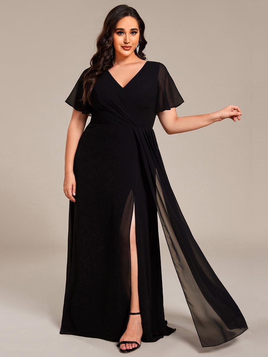 pretty LINDEN|Plus Size High Slit V-Neck Empire Waist Chiffon Bridesmaid Dress