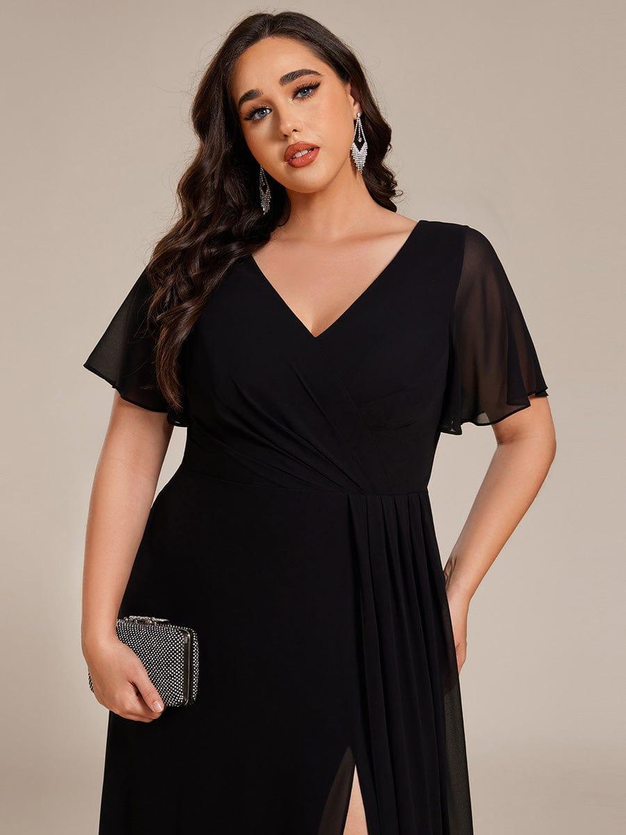 pretty LINDEN|Plus Size High Slit V-Neck Empire Waist Chiffon Bridesmaid Dress