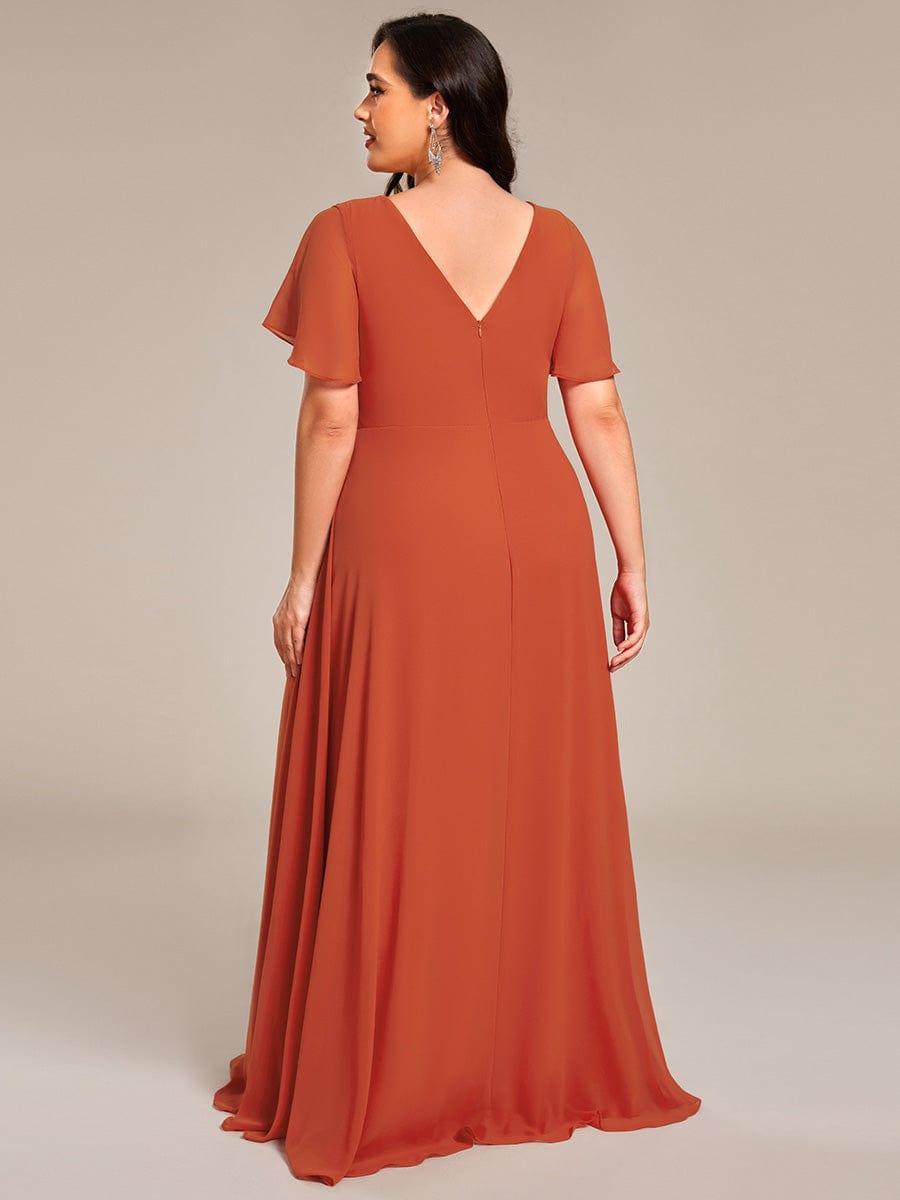 LINDEN|High Slit V-Neck Chiffon High Waist Bridesmaid Dress with Ruffle Sleeve